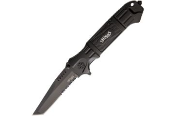 Image of Walther BTTK Black Tac Tanto Folding Knife,4in,440 Stainless Steel,Partially Serrated,Tanto,Black Aluminum Handle WAL50716