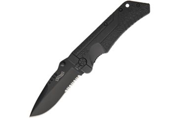 Image of Walther PPX Linerlock Folding Knife,3.5in,440C Steel,Partially Serrated,Spear Point,Black Synthetic Handle WAL50766