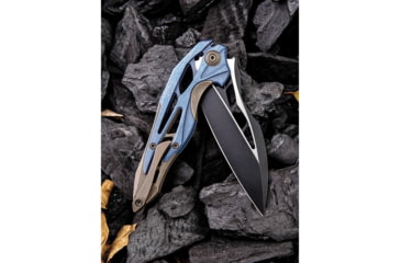 Image of We Knife Co Ltd Arrakis Framelock Folding Knife, 4.5in Closed, 3.5in M390 SS Blade, Blue/Brown Stonewash Titanium Handle, Black Stonewash And Satin Blade, Black Nylon Case, 906B