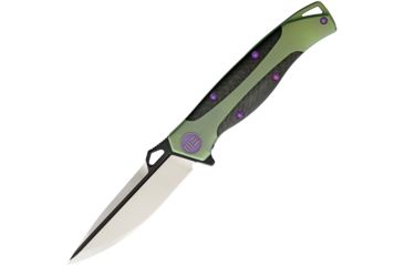 Image of We Knife Co Ltd Framelock Green Carbon Fiber Folding Knife,3.5in,S35VN Steel,Standard Edge,Satin and Black,Green,Titanium Handle WE606CFB