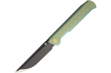 Image of We Knife Co Ltd Model 710 Straight Up Folding Knife, Framelock, 5in Closed, 4in Black Bohler M390 SS Drop Point, Green Textured Titanium Handle, Green, 710E