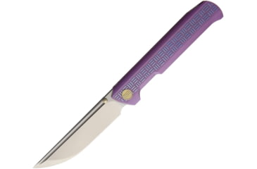 Image of We Knife Co Ltd Model 710 Straight Up Folding Knife, Framelock, 5in Closed, 4in Satin M390 SS Drop Point, Purple Textured Titanium Handle, Pocket Clip, Black Nylon Zippered Case, Purple, 710B