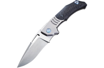 Image of We Knife Co Ltd Stixx Framelock Folding Knife, 4.63in Closed, 3.5in Satin M390 SS Drop Point, Gray Titanium Handle w/Carbon Fiber Inlay, Thumb Pull, Pocket Clip, Black Nylon Zippered Case, Gray, 817C