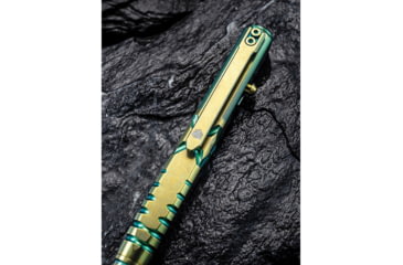 Image of We Knife Co Ltd Tactical Pen, 5in Overall, Glass Breaker, Pocket Clip, Bolt Action Open/Close, Blue Plastic Storage Case, Titanium Construction, Green, Green, TP02B