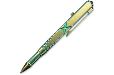 Image of We Knife Co Ltd Tactical Pen, 5in Overall, Glass Breaker, Pocket Clip, Bolt Action Open/Close, Blue Plastic Storage Case, Titanium Construction, Green, Green, TP02B