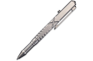 Image of We Knife Co Ltd Tactical Pen, 5in Overall, Pocket Clip, Glass Breaker, Bolt Action Open/Close, Blue Plastic Storage Case, Titanium Construction, Gray, Gray, TP02C