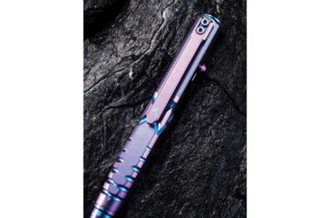 Image of We Knife Co Ltd Tactical Pen, 5in Overall, Pocket Clip, Glass Breaker, Bolt Action Open/Close, Blue Plastic Storage Case, Titanium Construction, Purple, Purple, TP02A