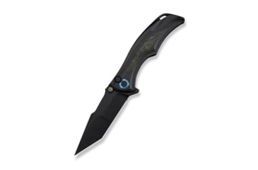 Image of Tighe Down Flipper &amp; Thumb Stud &amp; Button Lock Knife Black Titanium Integral Handle With Black &amp; Yellow Carbon Fiber Inlay (4" Black Stonewashed Bohler M390 Blade, Tanto)