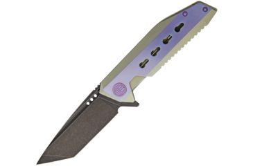 Image of We Knife Co Ltd Titanium Tanto Green And Blue Folding Knife,3.625in,S35VN Steel,Standard Edge,Tanto,Black Stonewash,Titanium Handle WE602B