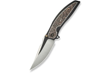 Image of We Knife Co Ltd Weknife Quinseris Flipper &amp; Thumb Stud Knife Black Titanium Handle With Copper Foil Carbon Fiber Inlay 3.96inch Hand Polished Satin Bohler M390 Blade, Black Stonewashed Flat We23093-1 - WE23093-1
