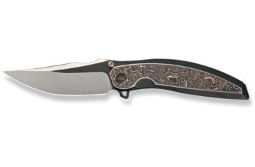 Image of We Knife Co Ltd Weknife Quinseris Flipper &amp; Thumb Stud Knife Black Titanium Handle With Copper Foil Carbon Fiber Inlay 3.96inch Hand Polished Satin Bohler M390 Blade, Black Stonewashed Flat We23093-1 - WE23093-1