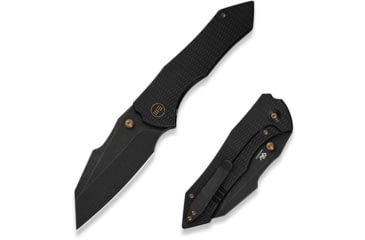 Image of We Knife Co Ltd Weknife High-fin Xl Thumb Stud Knife Diamond Patterned Black Titanium Handle 3.48inch Black Stonewashed Cpm 20cv Blade We24010-1 - WE24010-1