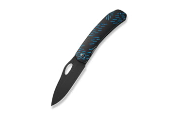 Image of WEKNIFE Inmate Front Flipper &amp; Thumb Hole Knife Black Titanium Handle With Blue Raindrops (3.7" Black Stonewashed CPM 20CV Blade)