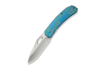 Image of WEKNIFE Inmate Front Flipper &amp; Thumb Hole Knife Blue Titanium Handle With Golden Raindrops (3.7" Satin Finished CPM 20CV Blade)