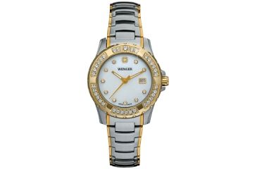 Image of Wenger Ladies Sport Swiss Watch w/ white dial, crystal markers and bezel bi colored bracelet 70376