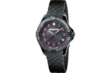 Image of Wenger Womens Squadron Black Dial, Pink Numbers, Black Strap 0121.105