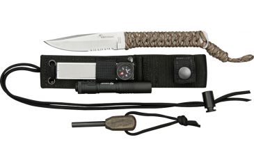 Image of Wildsteer Teck Neck Survival Fixed Knife, Sandvik stainless partially serrated blade, Desert camo paracord wrapped handle WS111319