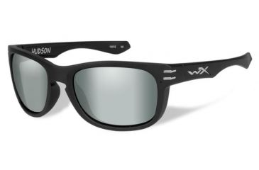 Image of Wiley X Hudson Sunglasses,Matte Black Frame,Polarized Platinum Flash Green Lens ACHUD05