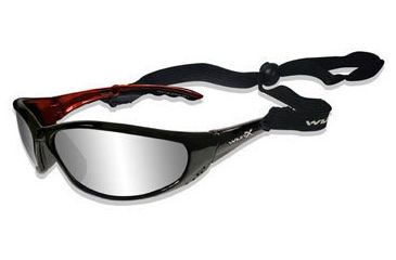 Image of Wiley X P-23 Sunglasses w/ Silver Flash Lens/ Gloss Black with Metallic Orange Frame P-23NP