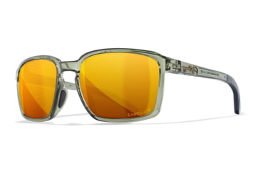 Image of Wiley X WX Alfa Sunglasses, Gloss Crystal Light Olive Frame, Captivate Polarized Bronze Mirror Lens, AC6ALF04