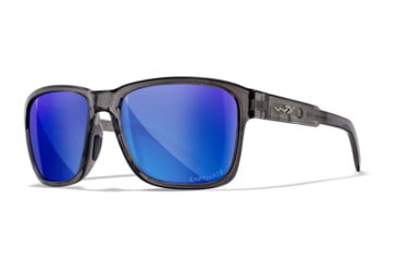 Image of Wiley X WX Trek Sunglasses, Gloss Crystal Dark Grey Frame, Captivate Polarized Blue Mirror Lens, AC6TRK09
