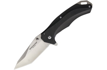 Image of Winchester Framelock A/O Folding Knife, 4.75in Closed, 3.5in Stonewash SS Tanto Blade, Black G10 Handle With Stonewash SS Back Handle, Thumb Stud, Pocket Clip, WN14098 /K1918