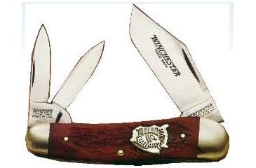 Image of Winchester Knives 3 3/4in, 3 Blade Spline Back Serpentine Whittler w/ Burnt Orange Bone Buffalo Head Handle W 18 39118 BH