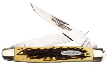 Image of Winchester Knives 3 7/8in, 2 Blade Buckstag Muskrat w/ Two Clip Blades, Stag Delrin Handle, Winchester Oval Stamped Shield, Box W 40 14027 B