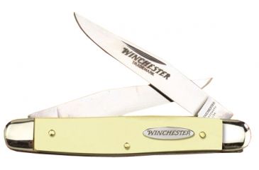 Image of Winchester Knives 3 7/8in, 2 Blade Buckstag Muskrat w/ Two Clip Blades, Yellow Delrin Handle, Clam Pack W 40 14027 YC