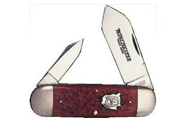 Image of Winchester Knives 4 1/2in, 2 Blade Rope Sunfish Pattern w/ Burnt Orange Bone Handle, Buffalo Head Shield W 18 29110 BH
