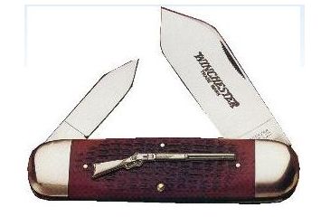 Image of Winchester Knives 4 1/2in, 2 Blade Rope Sunfish Pattern w/ Burnt Orange Bone Handle, Rifle Shield W 15 29110 1/2