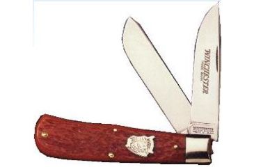 Image of Winchester Knives 4 7/8in, 2 Blade Large Trapper w/ Burnt Orange Bone Handle, Buffalo Shield W 18 29103 BH