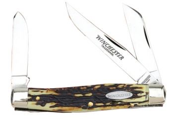 Image of Winchester Knives 4in, 3 Blade Stockman w/ Stag Delrin Handle and Winchester Oval Stamped Shield, Box W 40 14086 B