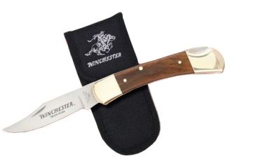 Image of Winchester Knives 5in, 1 Blade Lockback w/ Wood Handle,Wood and Brass Bolsters and Nylon Pouch W 40 14090 C