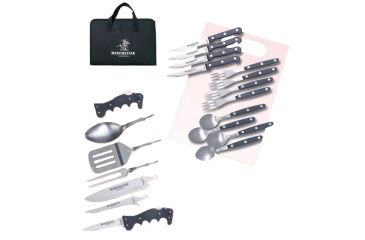 Image of Winchester Knives Campers Kit,4 Forks,4 Serrated Steak Knives,4 Spoons,Cutting Board,6 Blades and Utensils w/ Nylon Bag W 40 14060