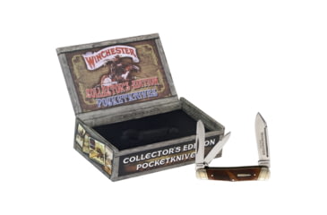 Image of Winchester Trapper Brown Checke Bone Folding Knife, 3.75in Closed, Mirror SS Clip/ Pen/ Spey Blades, Brown Checkered Bone Handle, Gift Boxed, KB348W / WN29046C