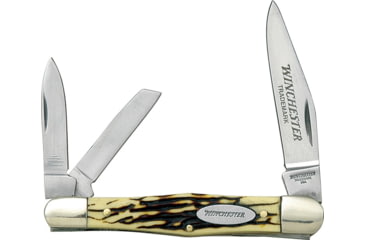 Image of Winchester Whittler Imitation Stag Folding Knife, 3.5in Closed, Mirror SS Clip, Sheepsfoot, Pen Blades, Imitation Stag Handle, W 40 14070B