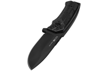 Image of WOOX Rock 62 Fixed Blade Knife, 4.25 in, Drop Point, Mil-Spec Black, Sleipner Steel Blade, Engraved American Walnut Handle, Phantom Black, BU.KNF001.10
