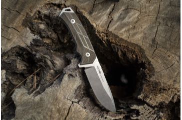 Image of WOOX Rock 62 Fixed Blade Knife, 4.25 in, Drop Point, Stonewashed, Sleipner Steel Blade, Engraved German Micarta Handle, BU.KNF001.06