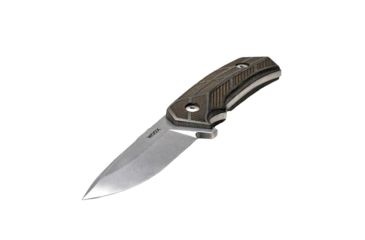 Image of WOOX Rock 62 Fixed Blade Knife, 4.25 in, Drop Point, Stonewashed, Sleipner Steel Blade, Engraved German Micarta Handle, BU.KNF001.06
