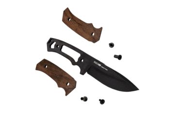 Image of WOOX Rock 62 Fixed Blade Knife, 4.25 in, Drop Point, Mil-Spec Grey, Sleipner Steel Blade, Engraved American Walnut Handle, BU.KNF001.02
