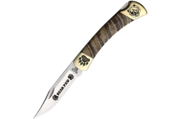 Image of Yellowhorse Custom Buck 110 Folding Knife, 4.88in Closed, 3.75in Satin 420HC Stainless Clip Point Blade, Brown Mammoth Tooth Handle, YH431 110 MAMMOTH BEAR