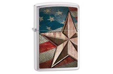 Image of Zippo Brushed Chrome, Silver w/American Flag, Retro Star, ZI28653