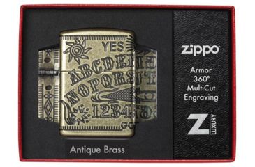 Image of Zippo Ouijia Board Pocket Lighter, Antique Brass Armor, 49001