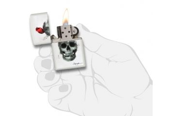 Image of Zippo Spazuk Skull Design Matte Pocket Lighter, White, 29644