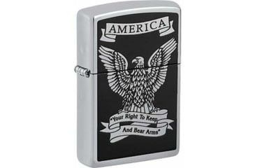 Image of Zippo Black and White Americana Lighter, Right to Bear Arms, Chrome, 29290000023