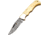 FH Knives Damascus Bone Folding Knife, 3.75in Closed, 2.75in, Damascus Steel Clip Point Blade, Natural Smooth Bone Handle, Leather Sheath, BONE-001