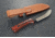 Kanetsune Enyou Tou Fixed Blade Knife, 10.5in Overall, 5.5in Hammer Mark Acid Etched AUS-8 Stainless Steel Blade, Brown Wood Handle, Brown Leather Belt Sheath, KB-166