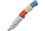 Pakistan 8in Fixed Blade Knife, 3.75in Satin SS Blade, Red Wood/White Bone/ Blue Wood Handle w/ Brown Leather Belt Sheath, 203383