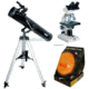 3-PC Astronomy and Biology Science Gift Package - Konus Campus 1000x Biological Microscope 5326, Bushnell 3'' Telescope 789669, Solarscope 04P101